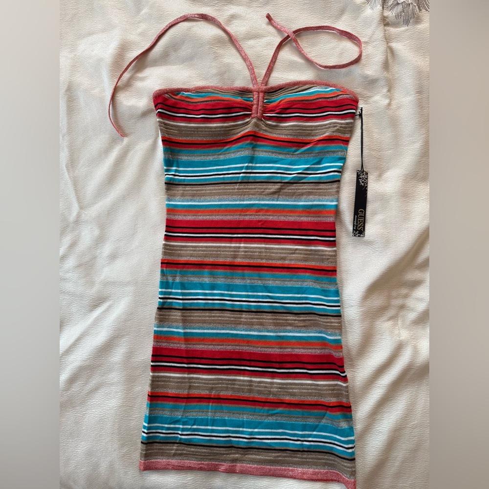Guess Vibrant Striped Strapless Dress